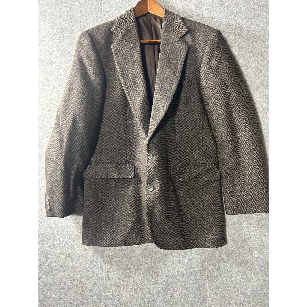 Vintage Reed St. James Men's 42R Brown Herringbone Tweed Blazer Sport Coat USA